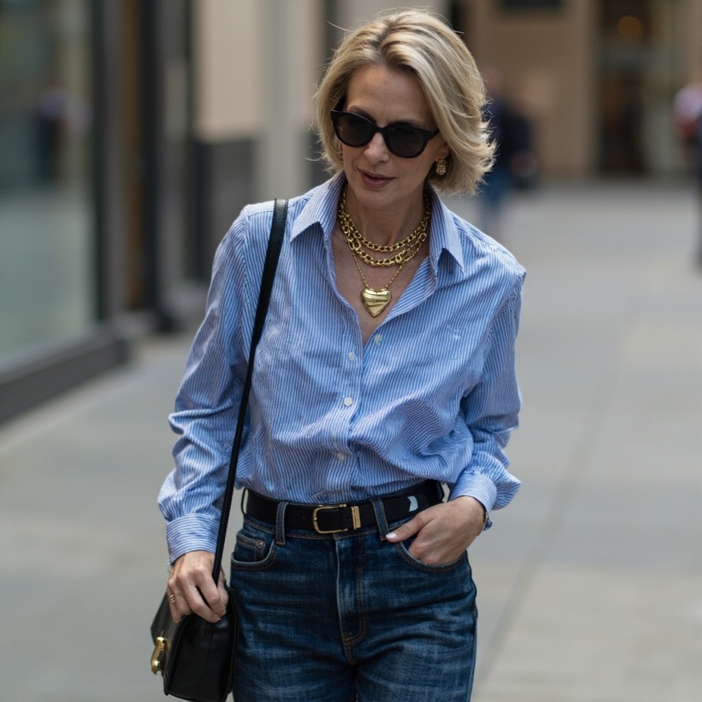 The Stylish Woman with Short Hair and Gold Chains