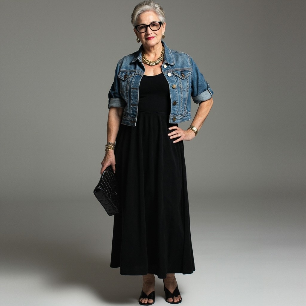 The Stylish Woman with Silver Hair and Black Dress