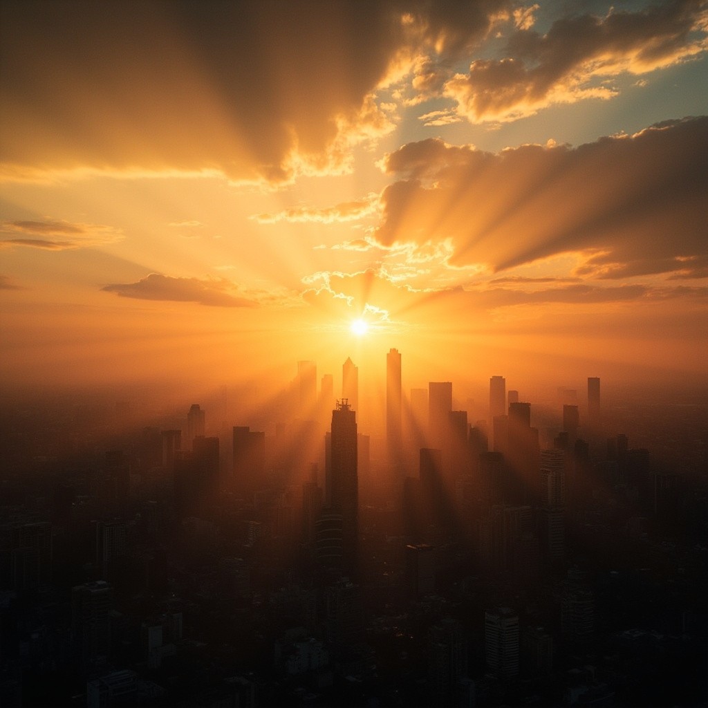 The Sun Rising over the City, Photo-realistically