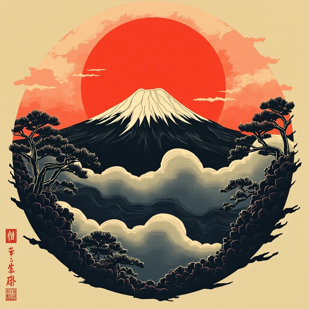 The Sunset Glow on Mount Fuji Ukiyo-e Print