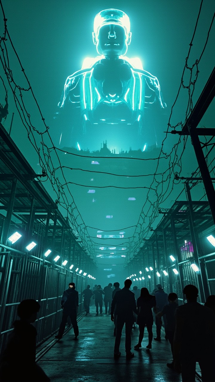 The Supreme Leader's Futuristic Prison under Neon Lights