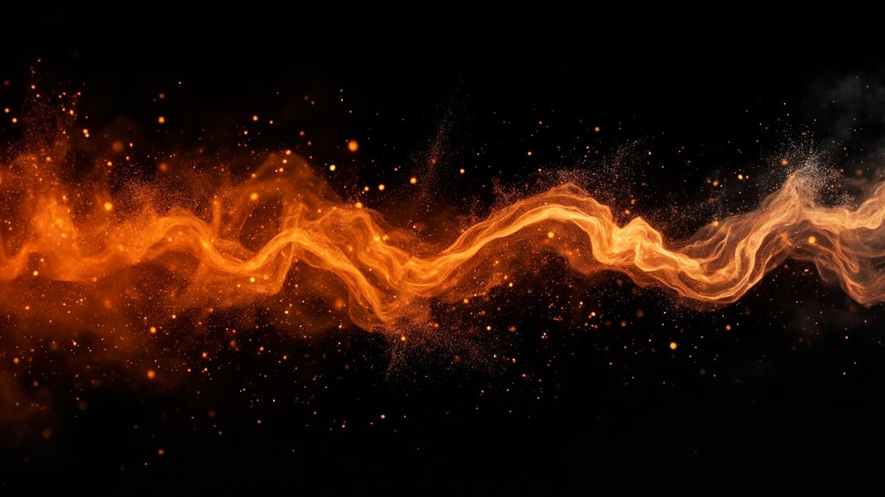 The Swirling Orange Particles Against Black Background
