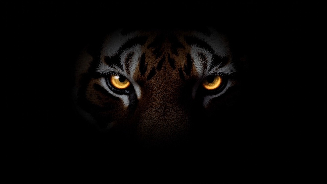 The Tiger's Intense Gaze on a Black Background
