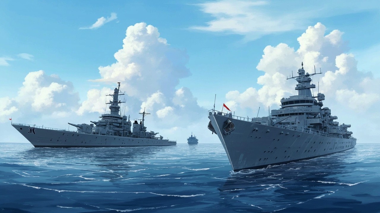 The Two Warships Sailing in the Sea The Two Warships Sailing in the Sea
