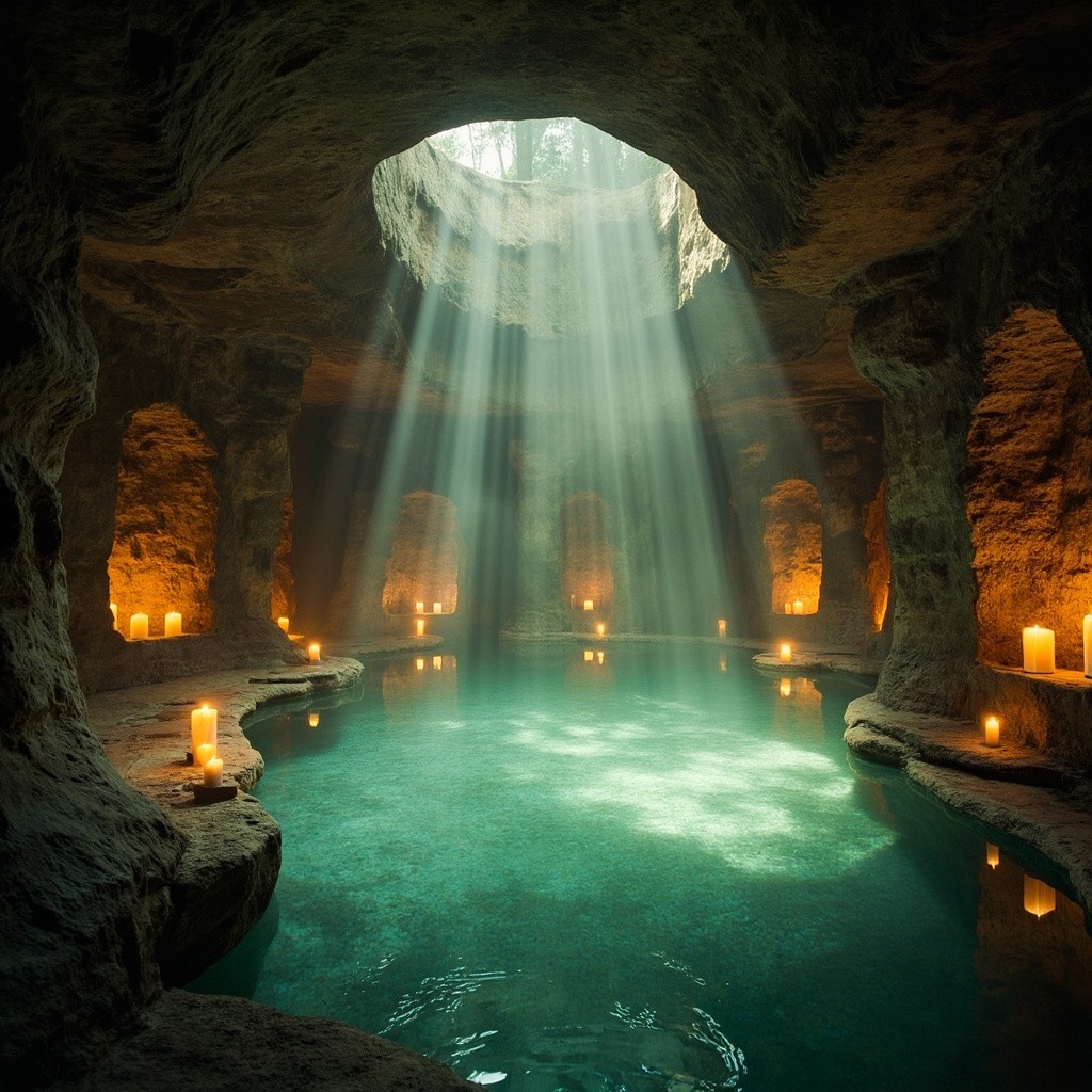The Underground Stone Spa with Glowing Pools
