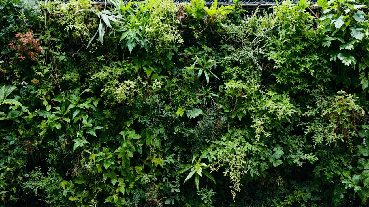 The Variety of Vegetation on a Green Wall