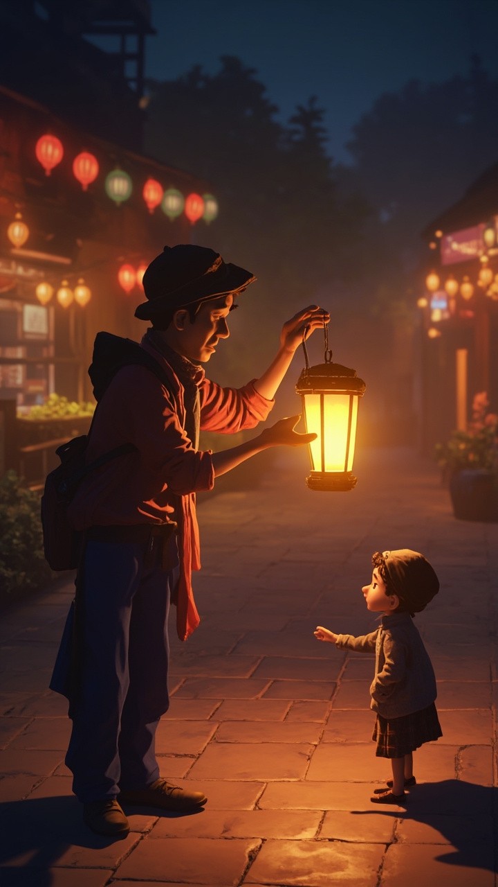 The Vendor's Glowing Balloon Comforts Sad Child