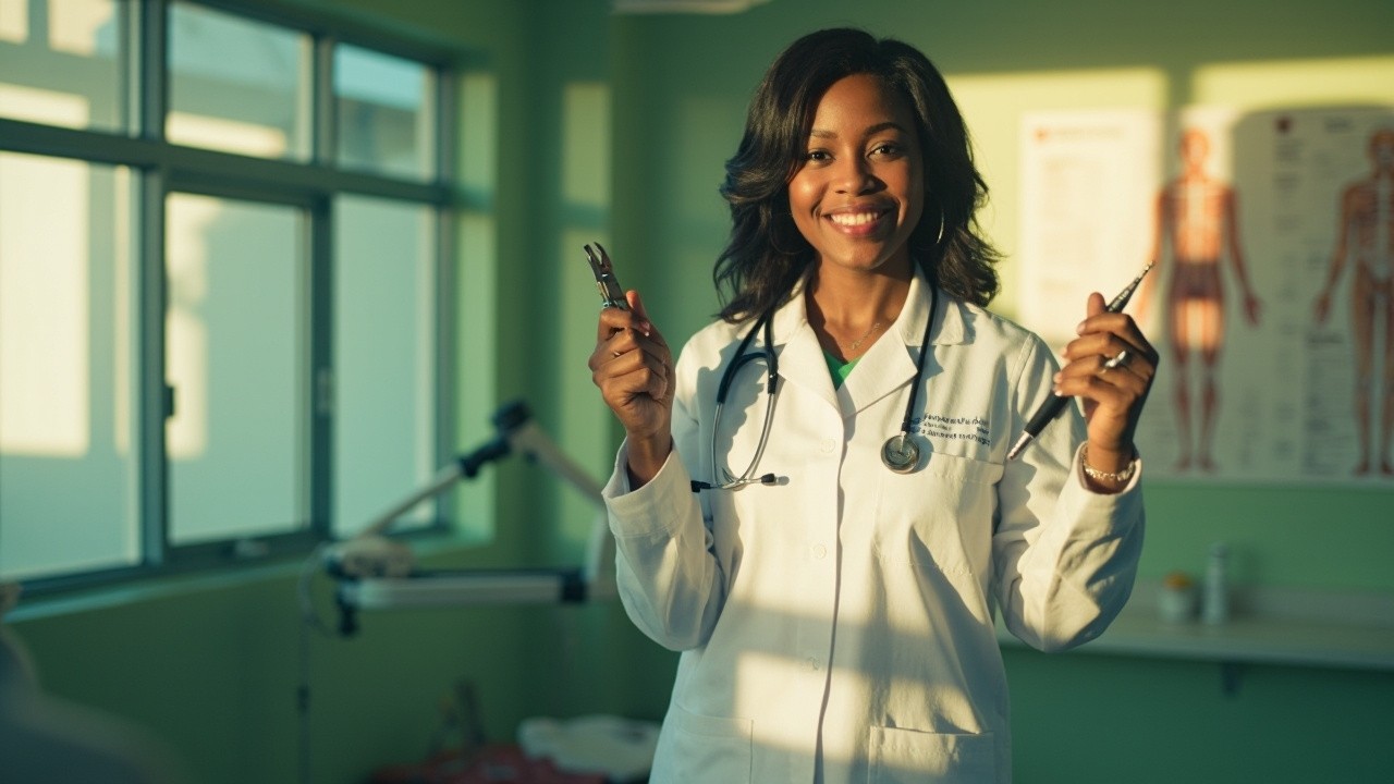 The Versatile Doctor in Her Sunlit Medical Office