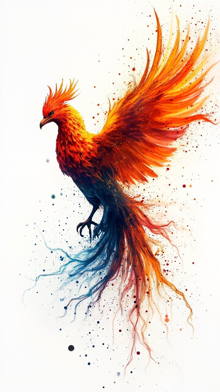 The Vibrant Phoenix Formed from Colorful Paint Splatter