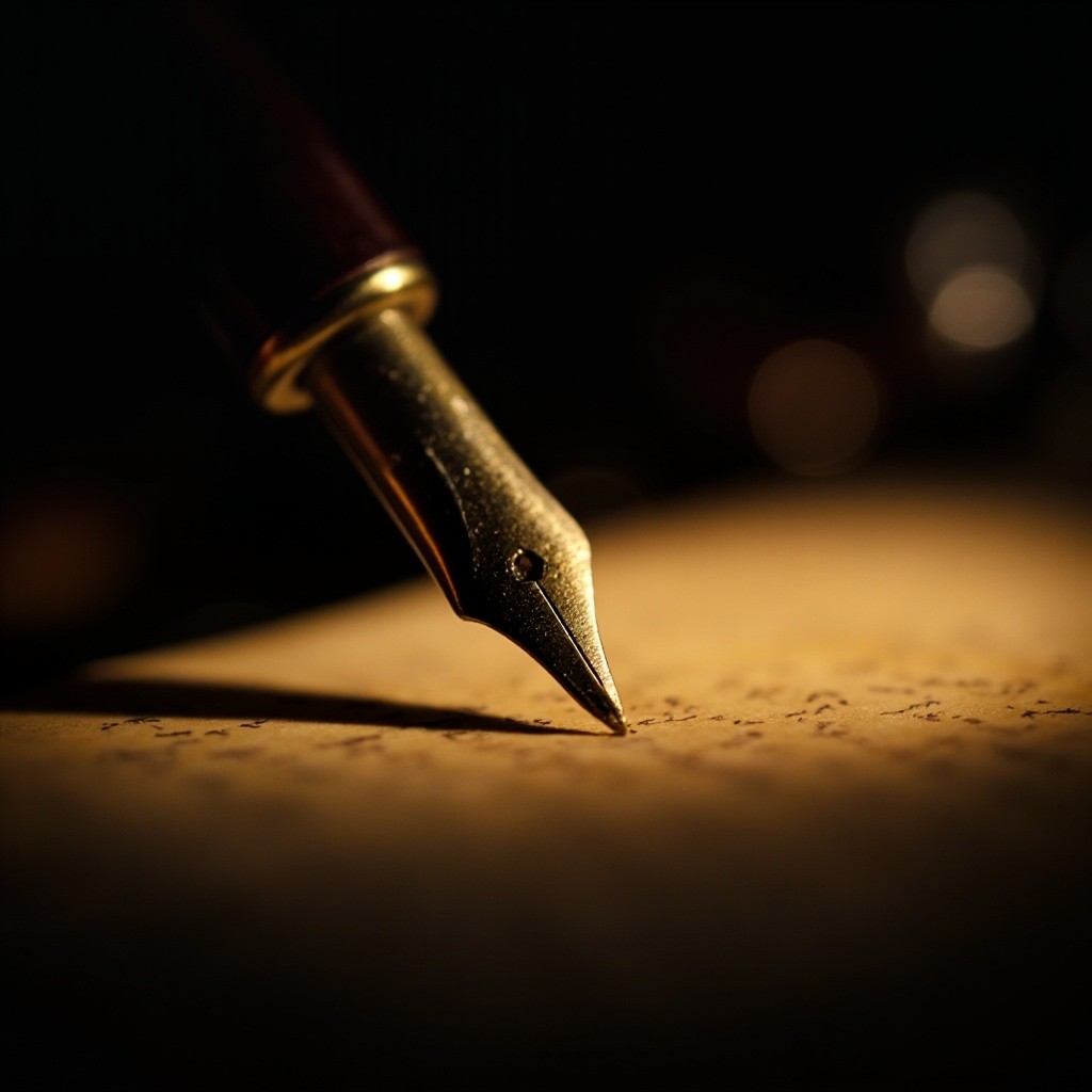 The Vintage Pen Touching Old Parchment Spotlight