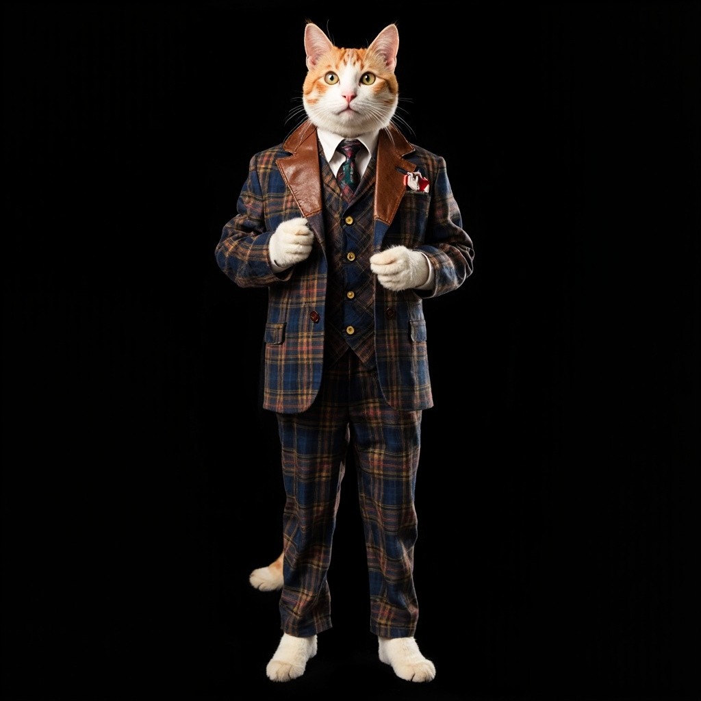 The Well-Dressed Cat-Humanoid Against Black Background
