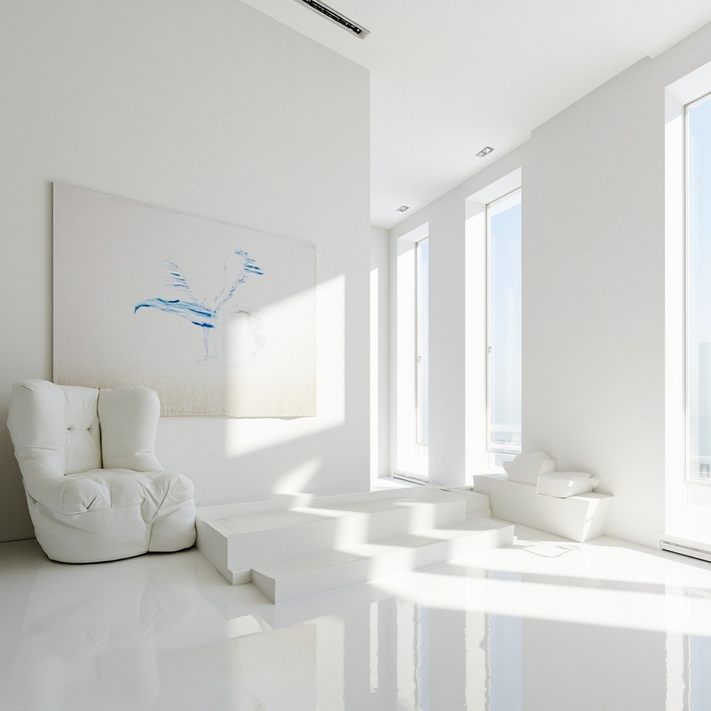 The White Penthouse with Designer Chair and Wall Painting