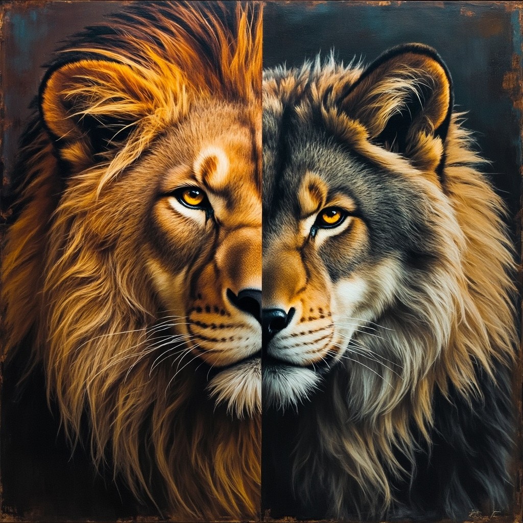 The Wise Lion King Surpassing Eagle and Wolf