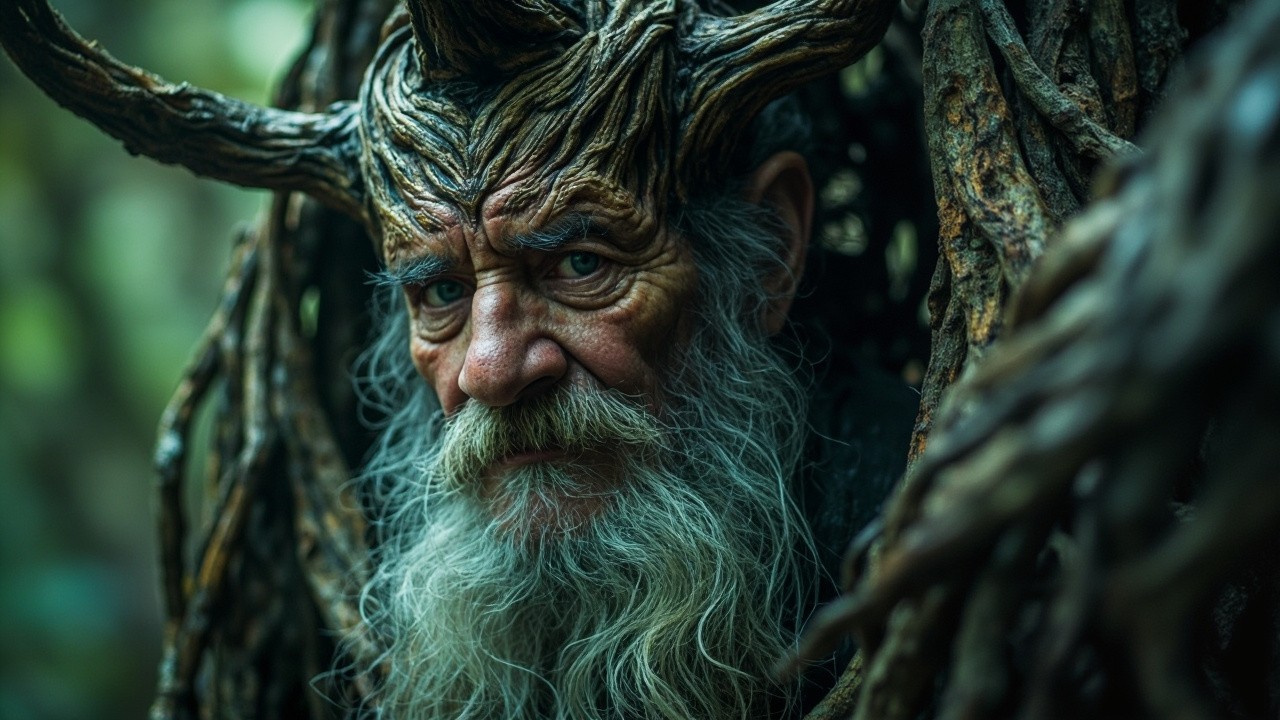 The Wizard Emerges from the Ancient Tree Mystically