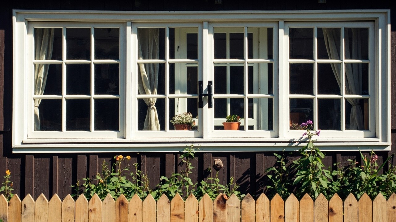 The Wooden House with White Window Frames & Fence
