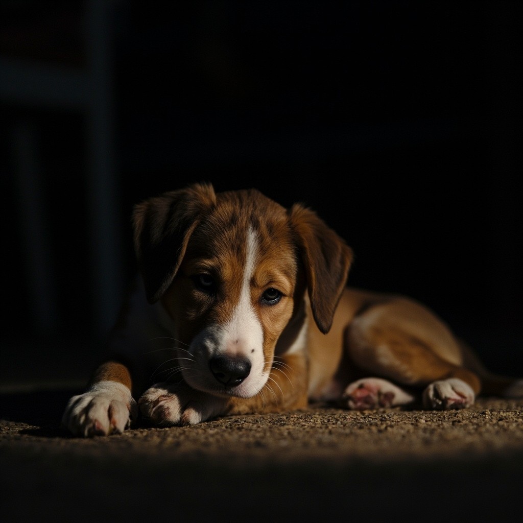 The Young Dog Studying at Night