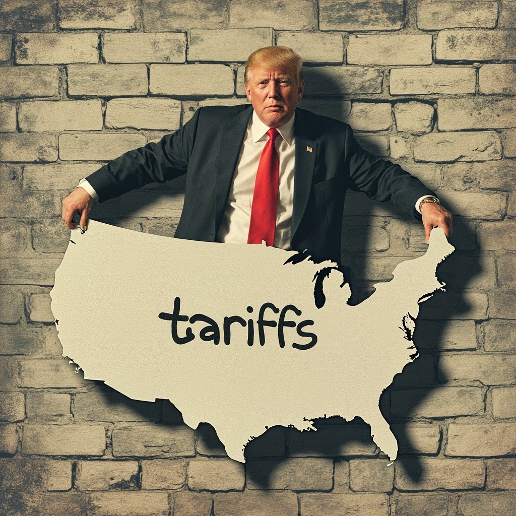 Trump Building a Wall Around American Map with Tariffs