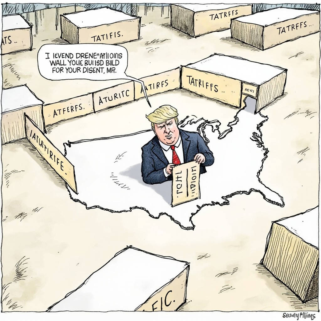 Trump Erects Tariff Wall Around Cartoon America