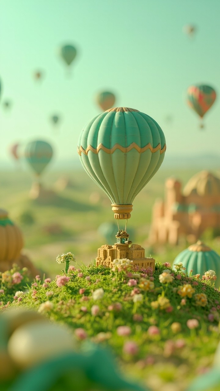 Turkish Hot Air Balloon Scene in Miniature Landscape