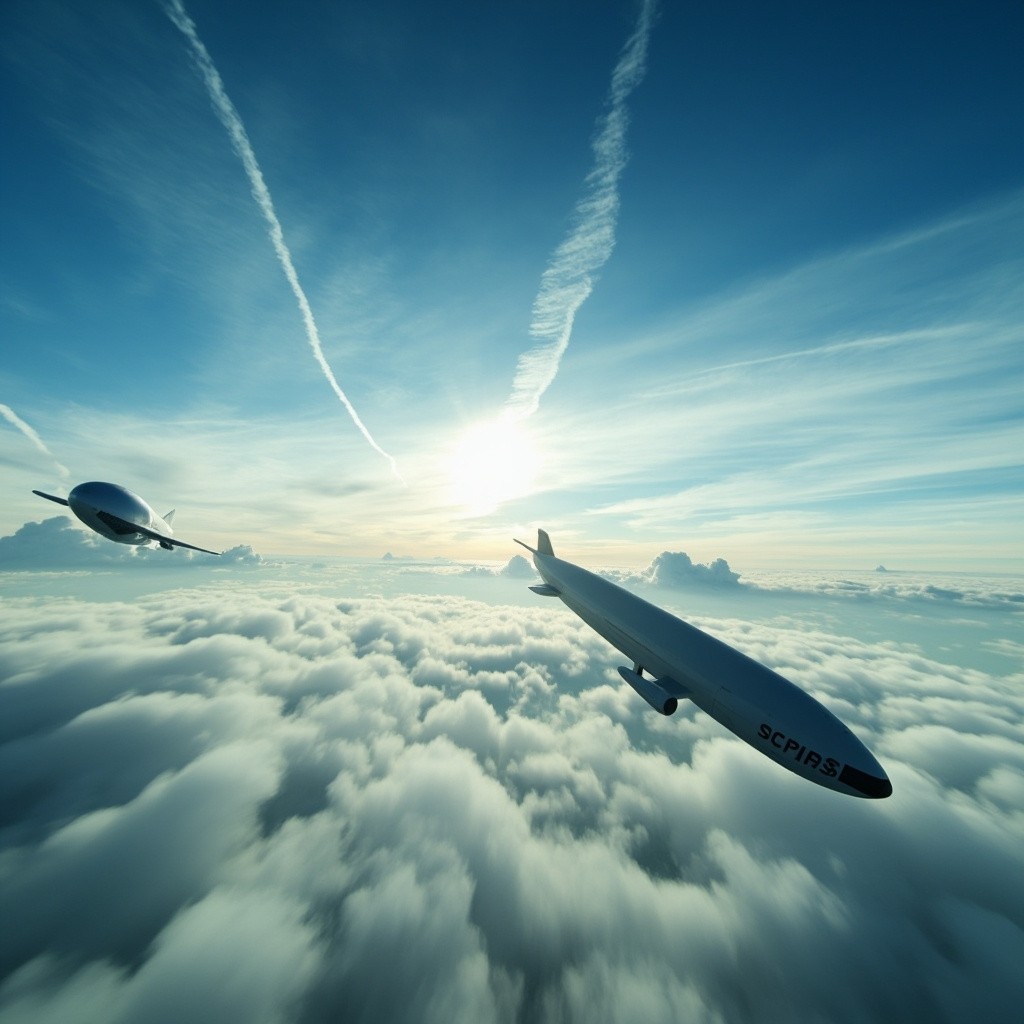 Two Airships Soaring Above Cloud Sea at Dawn