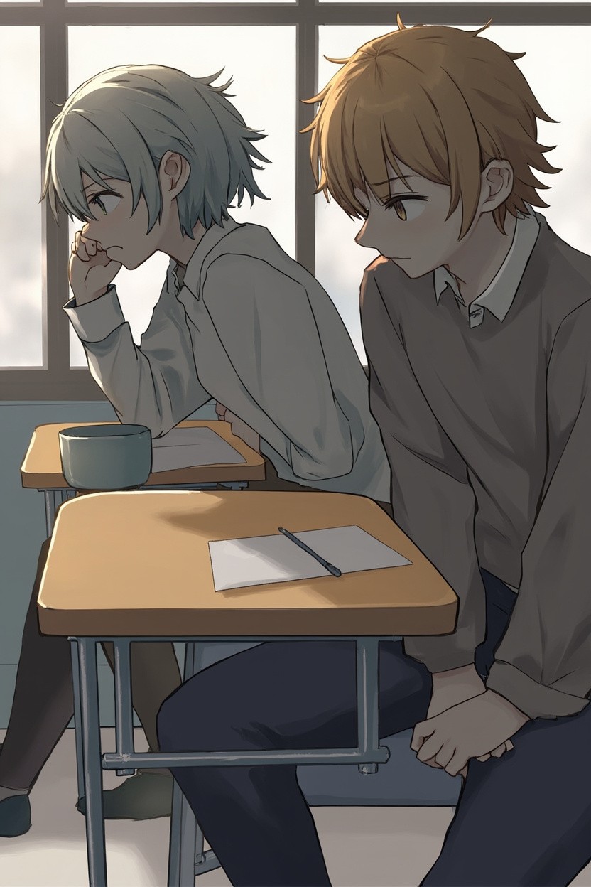 Two Boys Befriending Girls Without Desks