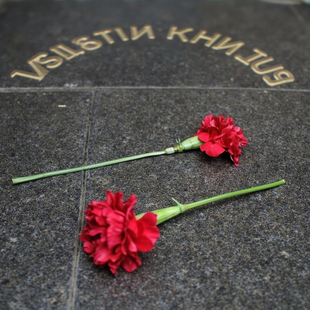 Two Carnations Resting on the Eternal Flame