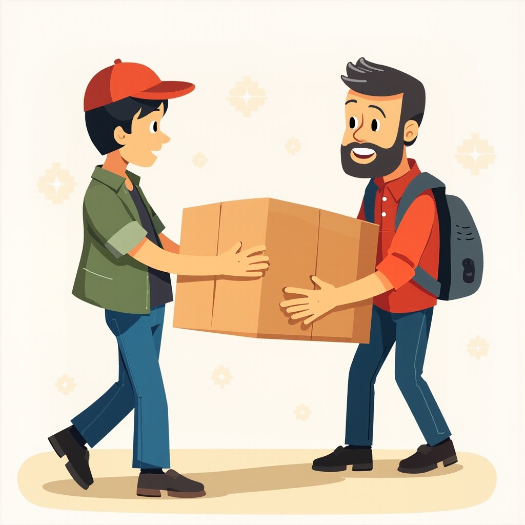 Two Cartoon Characters Exchanging a Parcel