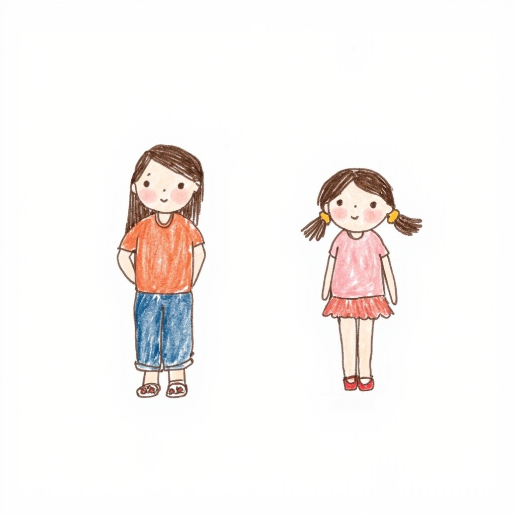 Two Cartoonish Girls Drawn in a Child's Style