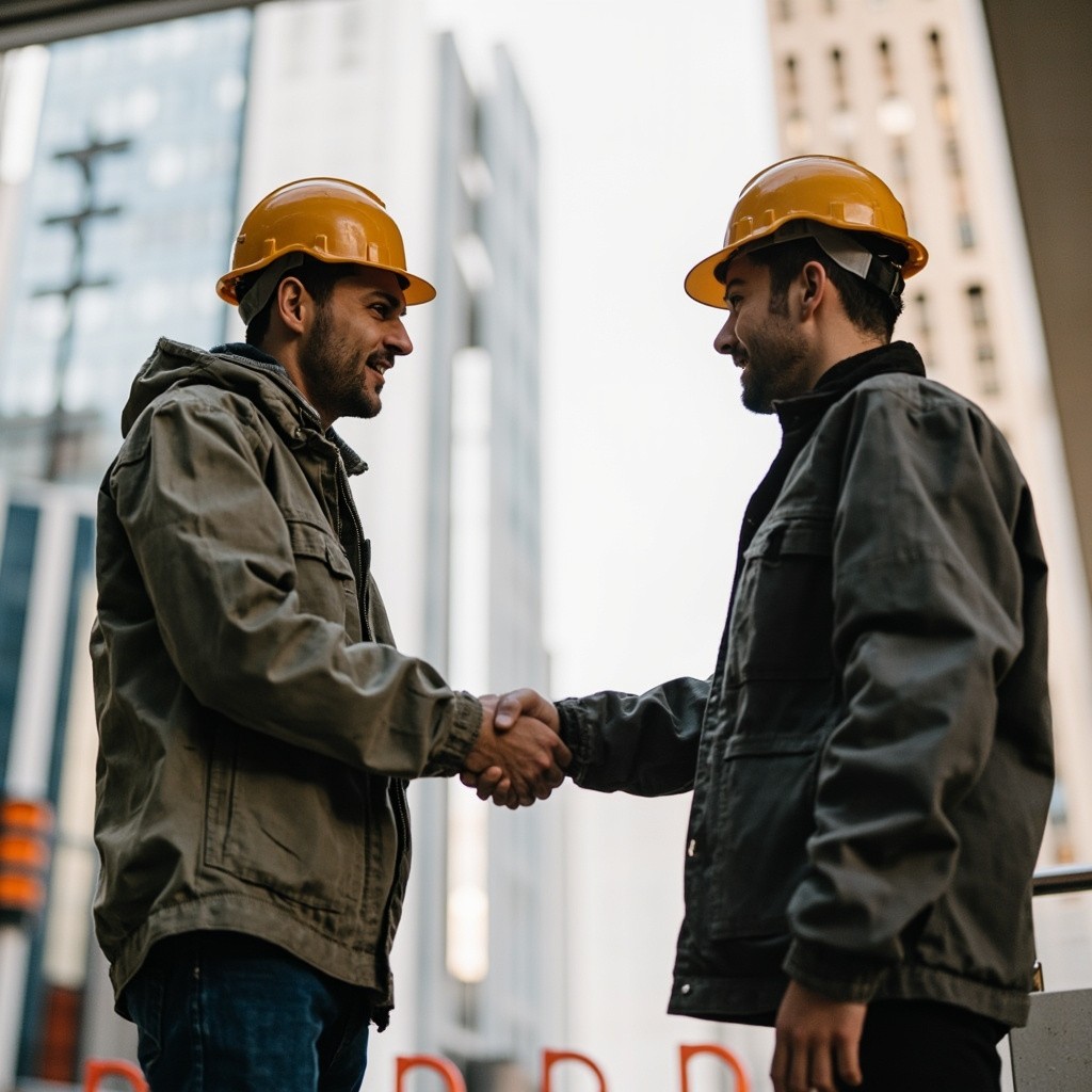 Two Construction Workers Shaking Hands