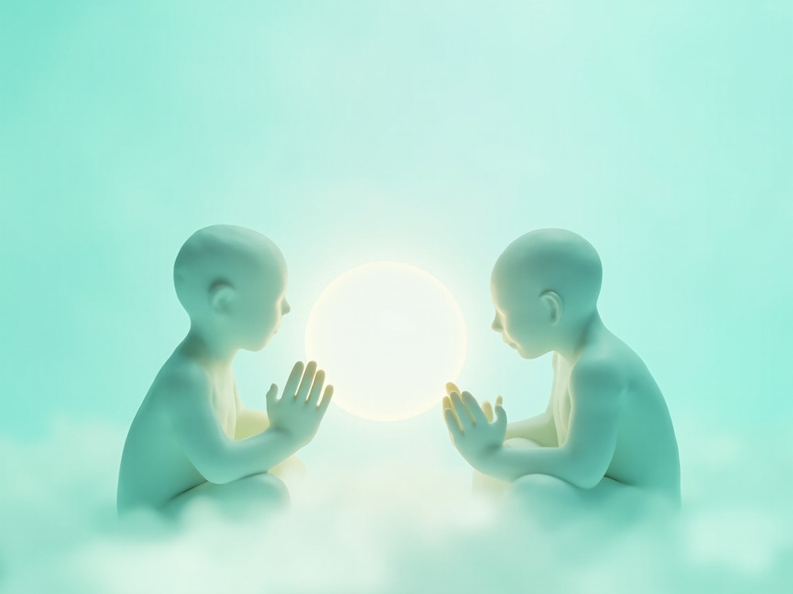 Two Silhouettes Sharing Empathy on Turquoise Background