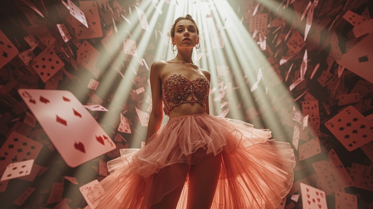 Ukrainian Woman Modeling in Giant Card Tower