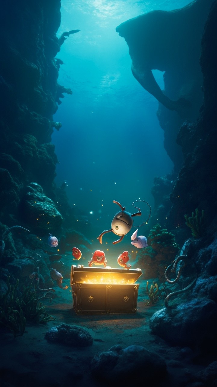 Underwater Pixar Creatures Find Glowing Treasure Chest
