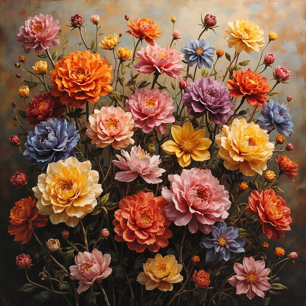 Various Flowers Blooming in Realistic Colors