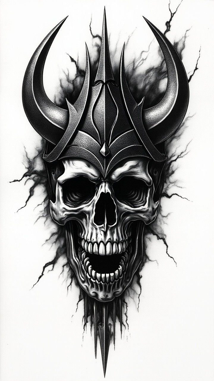 Viking Skull, Raven Tattoo Sleeve Design on Paper