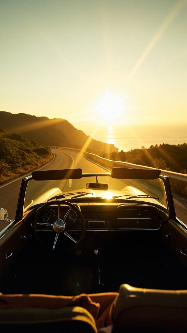 Vintage Convertible's Golden Hour Drive in Hills