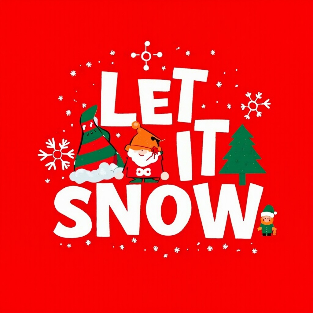 Whimsical Let It Snow Typography with Gnomes