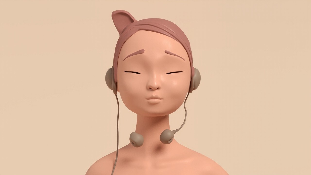 Winking Girl Avatar with Pink Ponytail and Headphones