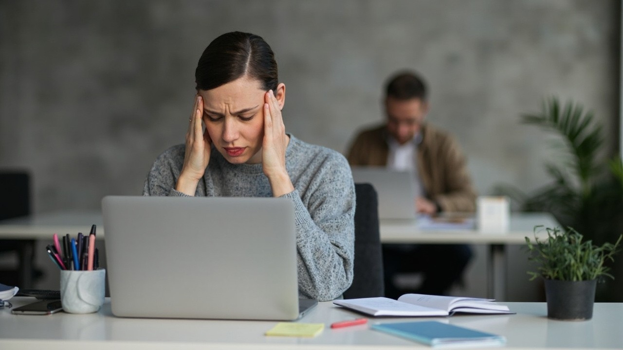 Worried Woman Examining Bad Results on Laptop