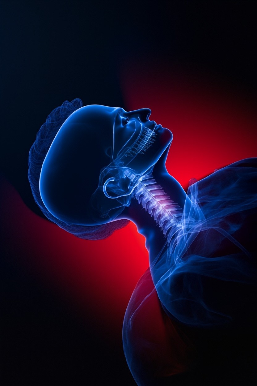 X-Ray View of Spine Highlighting Neck Tension
