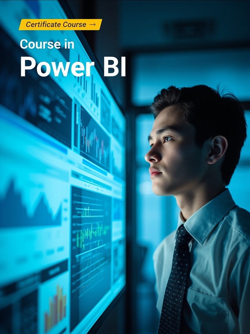 Young Analyst Viewing Power BI Course Poster