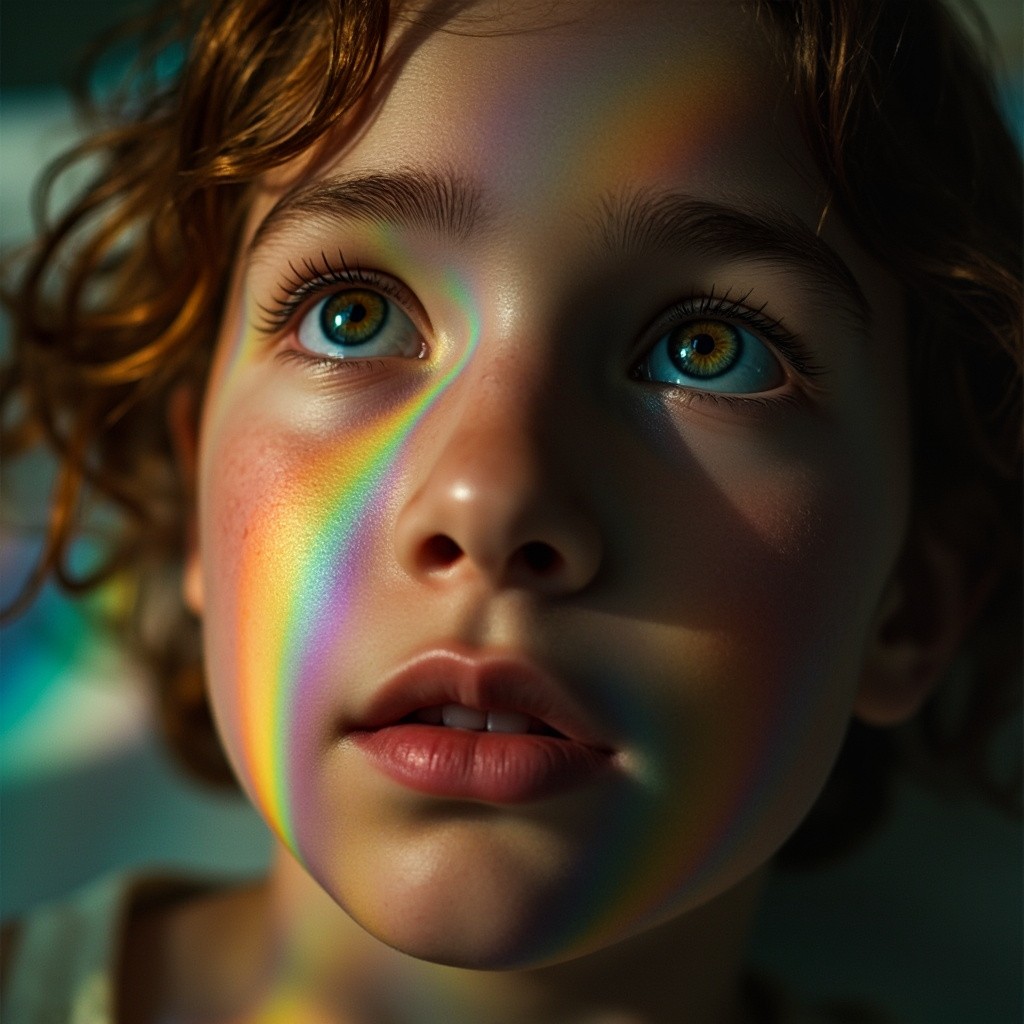Young Dreamer in Rainbow Light and Shadow