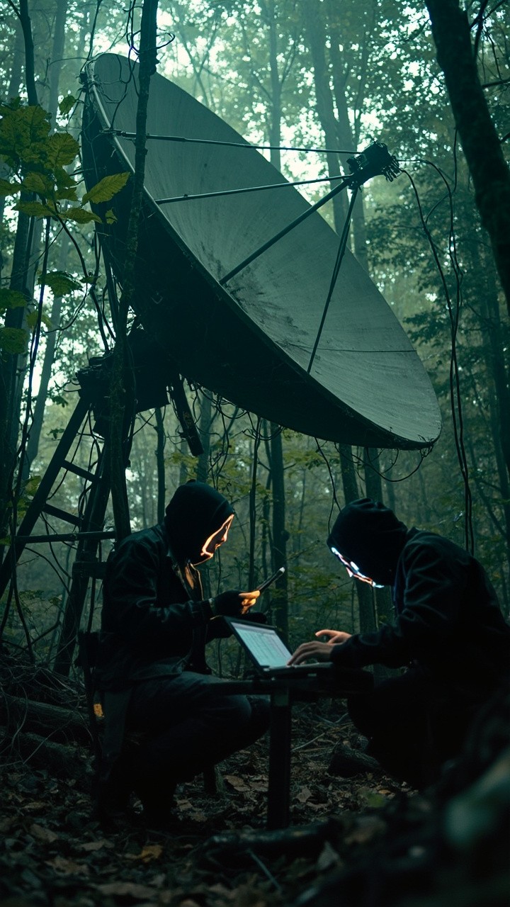 Young Hackers Broadcasting from Forest Satellite Station