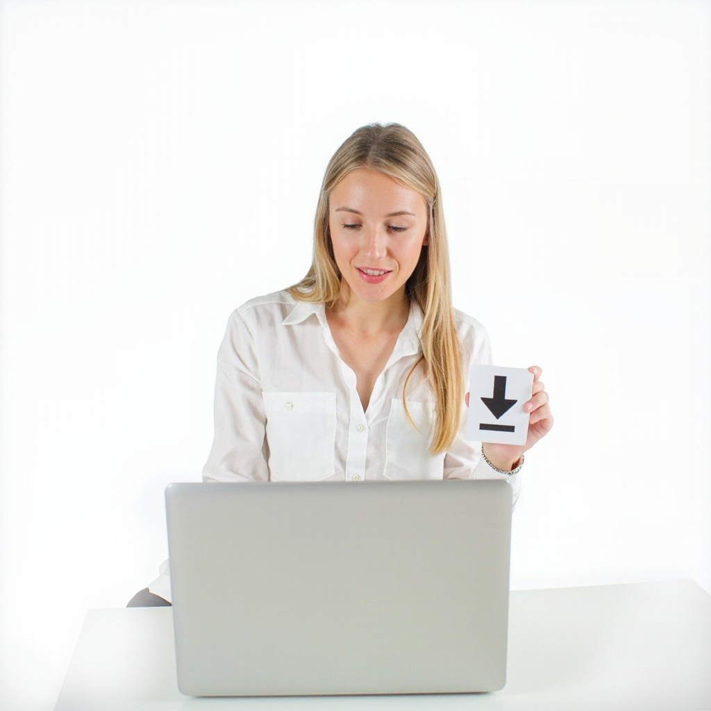 Young Woman Downloading with Laptop