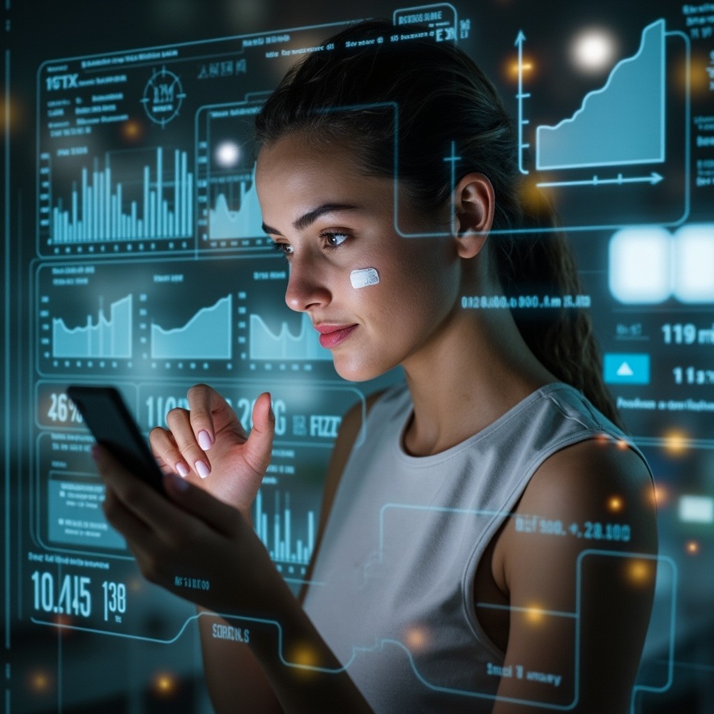 Young Woman Monitoring Health Stats through App