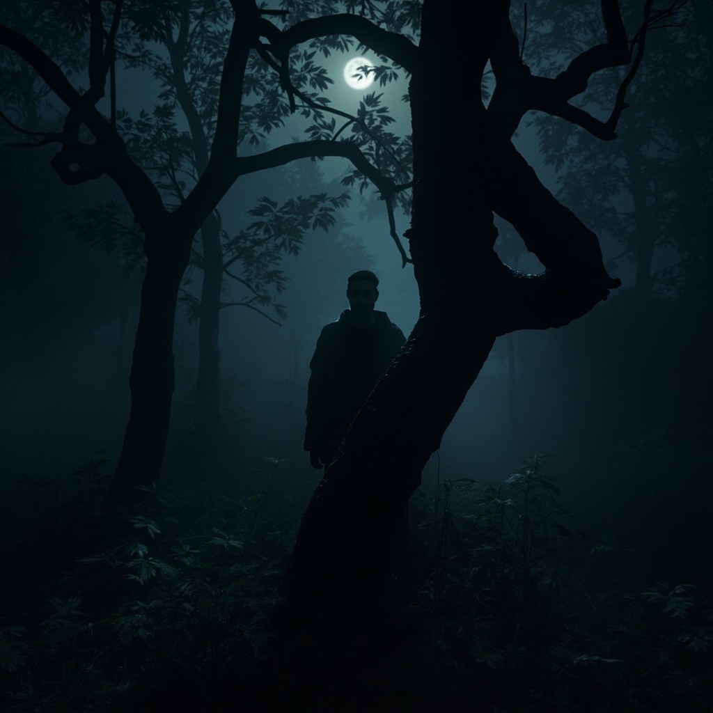 Yusu's Mysterious Silhouette in a Foggy Forest Night