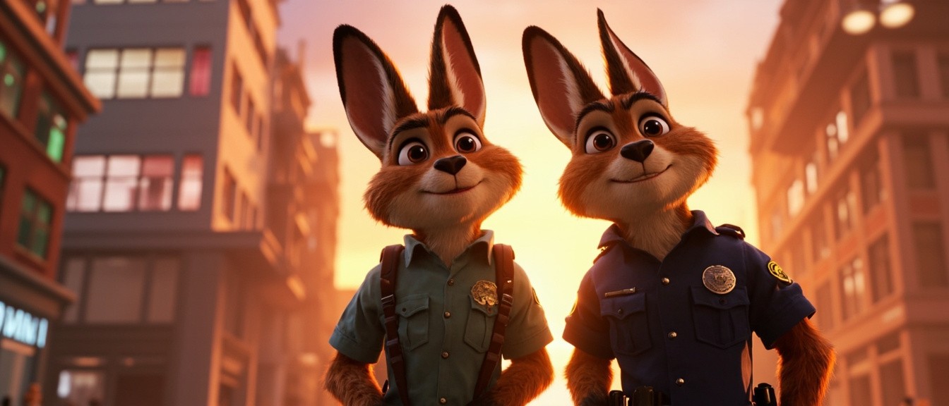 Zootopia's Judy Hopps and Nick Wilde at Dusk