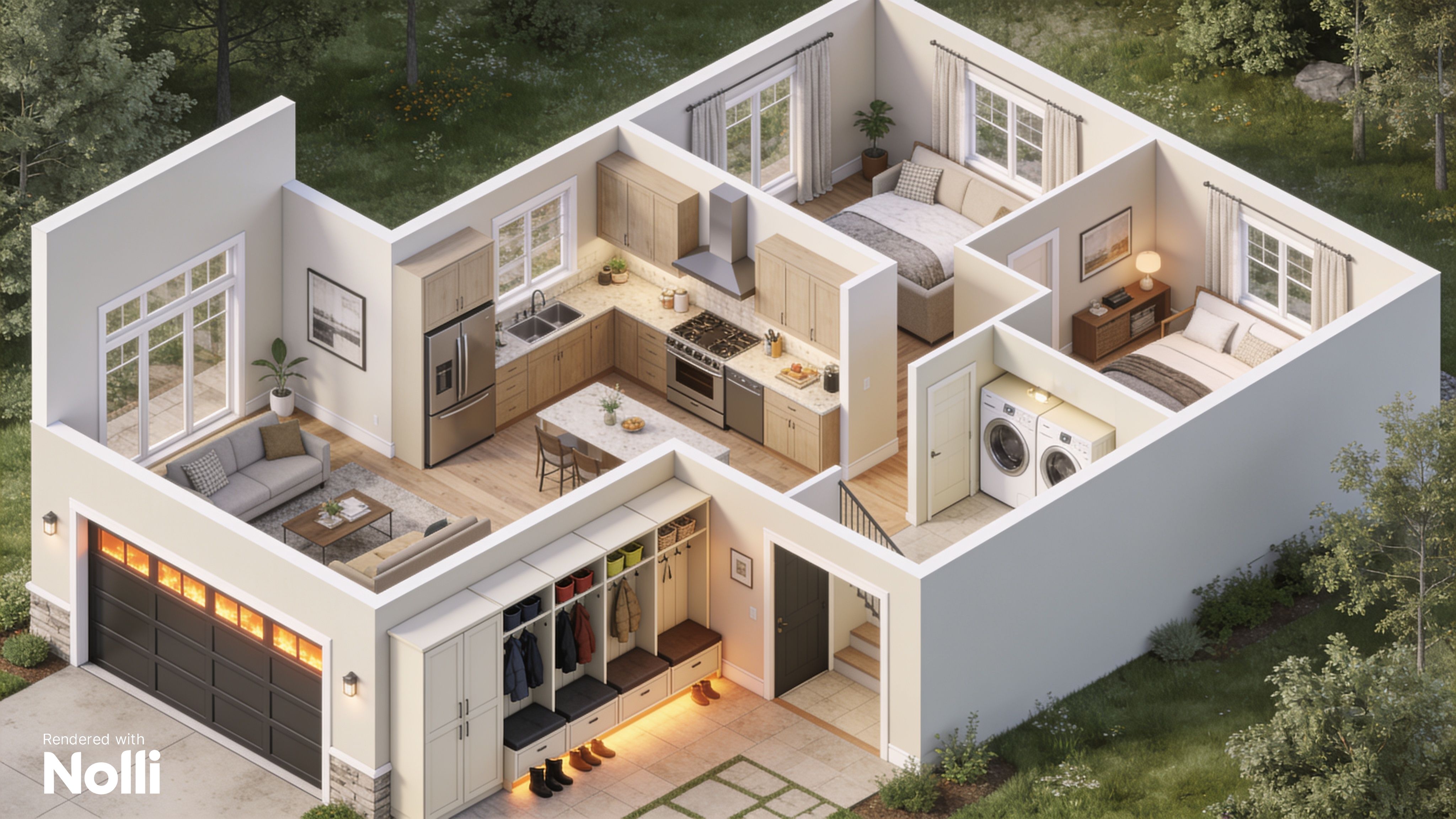 Layout Hause Isometric Family House 3D Floor Plan
