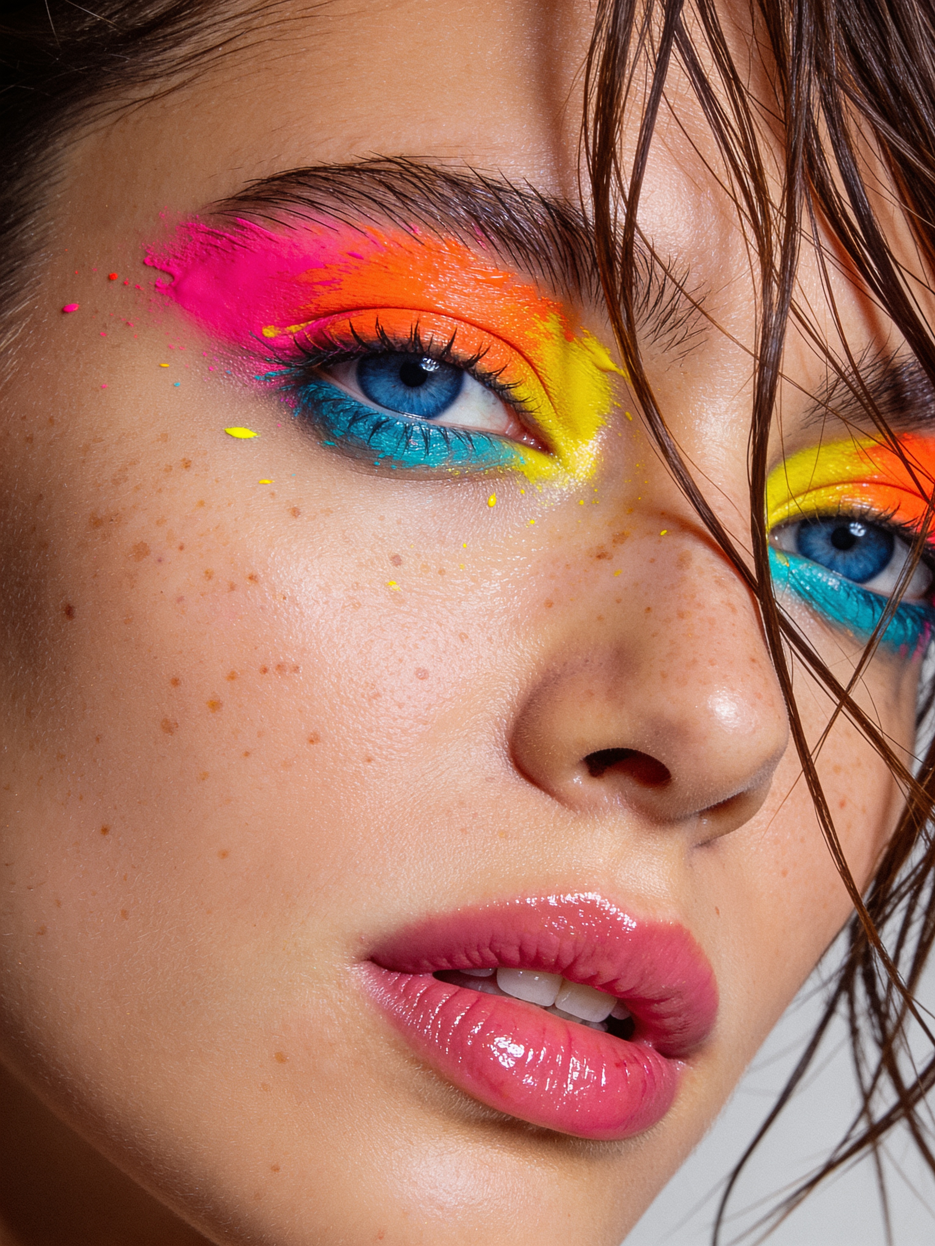 Colorful Beauty Makeup Extreme Close-Up Portrait