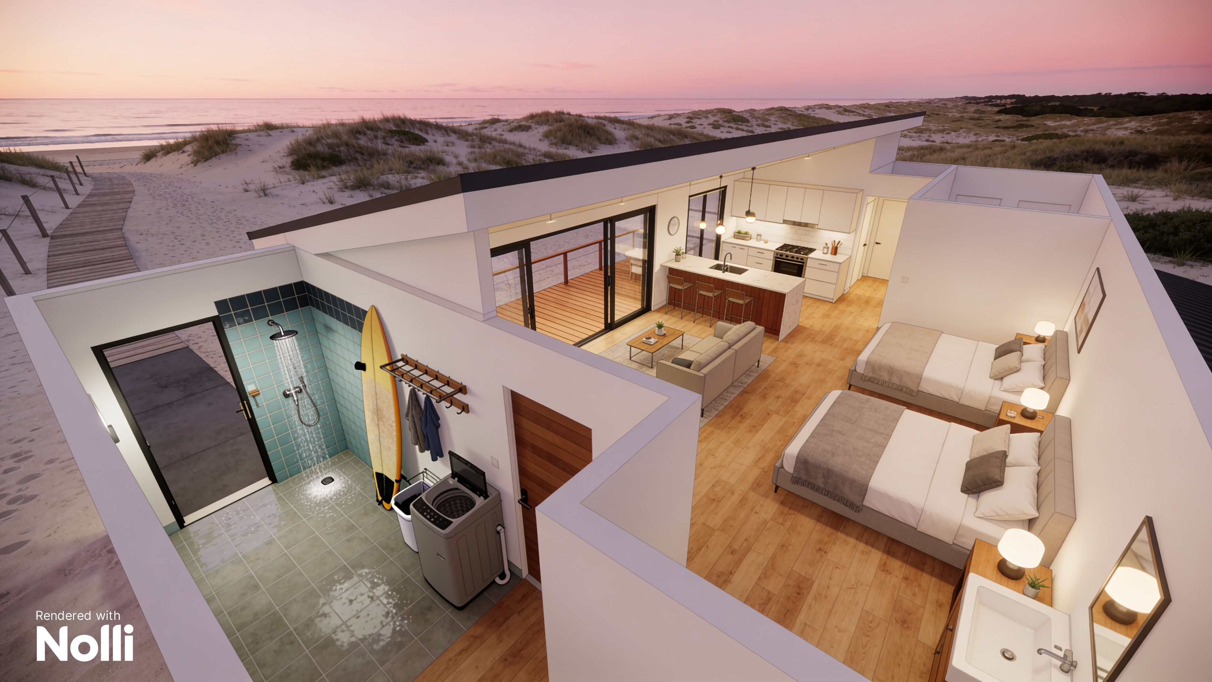 Coastal Beach House Floor Plan 3D Render