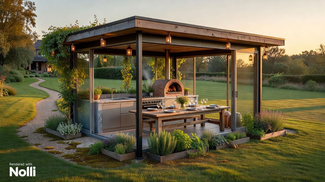Outdoor Kitchen Pavilion 3D Render